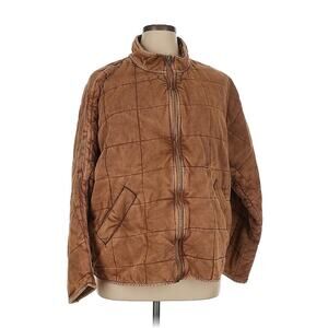 Free People Jacket Quilted Dolman Brown Oversized Slouchy Full Zip Heavy Tan